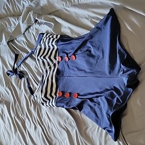 Vintage style one piece sailor style swimsuit.